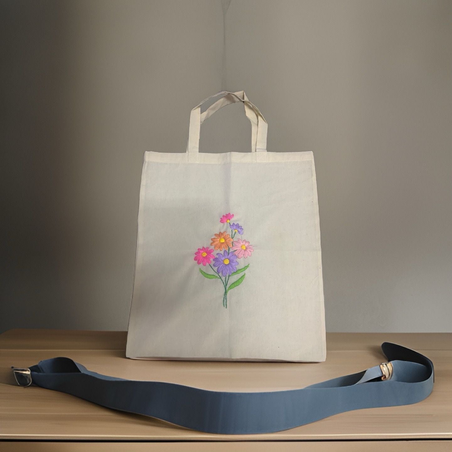 Blossom Embroidered Canvas Tote Bag